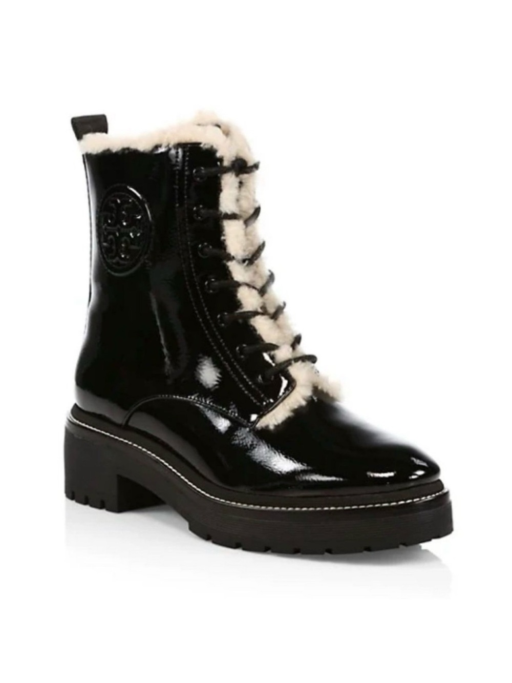 New Tory Burch Miller Lug Sole Shearling Bootie Black Sz 9.5